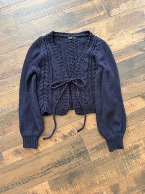 SHEIN Navy Cable Knit Tie-Front Cardigan